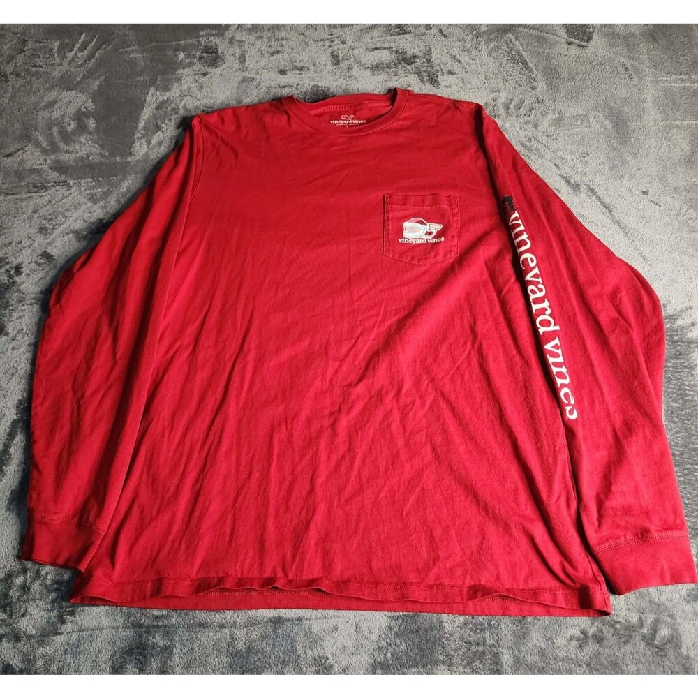 Vineyard Vines Shirt Womens Large Red Merry Christmas Santa Whale Long Sleeve